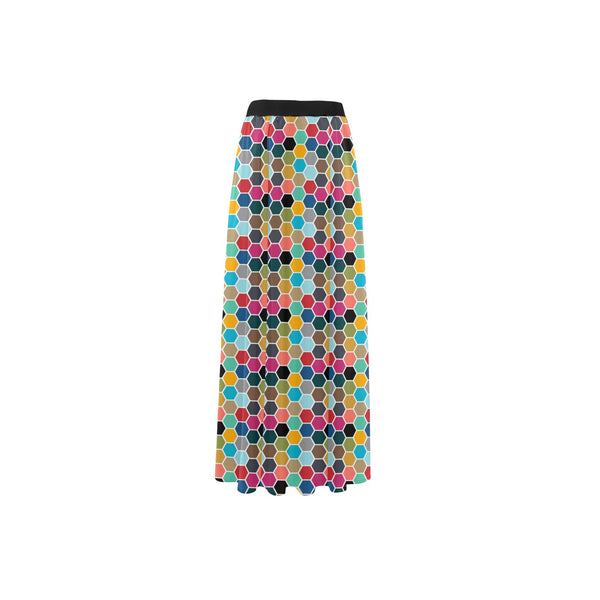 colorful hex swimwear print High Slit Long Beach Dress (Model S40) - Objet D'Art