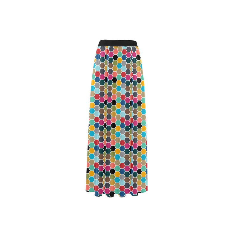 colorful hex swimwear print High Slit Long Beach Dress (Model S40) - Objet D'Art