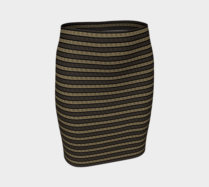 Earthtone Greek Key Fitted Skirt - Objet D'Art