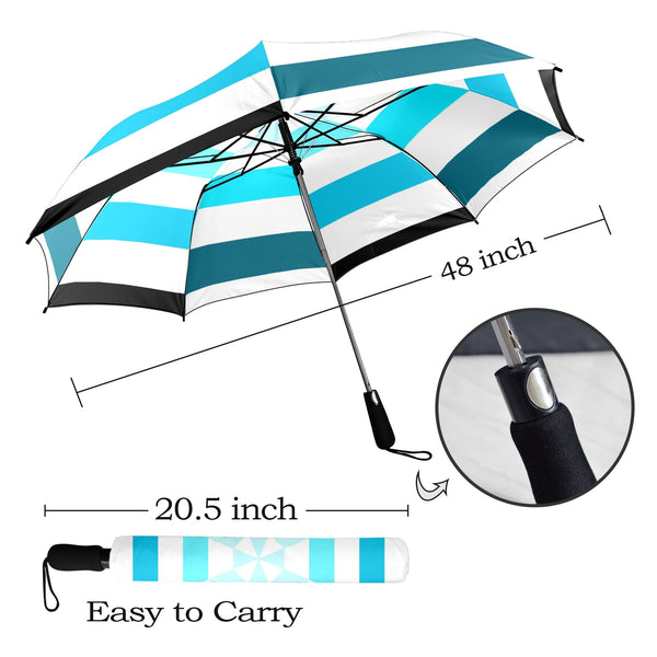 blue striped umbrella ombre Semi-Automatic Foldable Umbrella (Model U12) - Objet D'Art