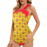 scarlet flame print 2 Women's One Shoulder Backless Swimsuit (Model S44) - Objet D'Art