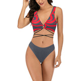 gray battle print Cross String Bikini Set (Model S29) - Objet D'Art