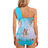 light blue print Women's One Shoulder Backless Swimsuit (Model S44) - Objet D'Art