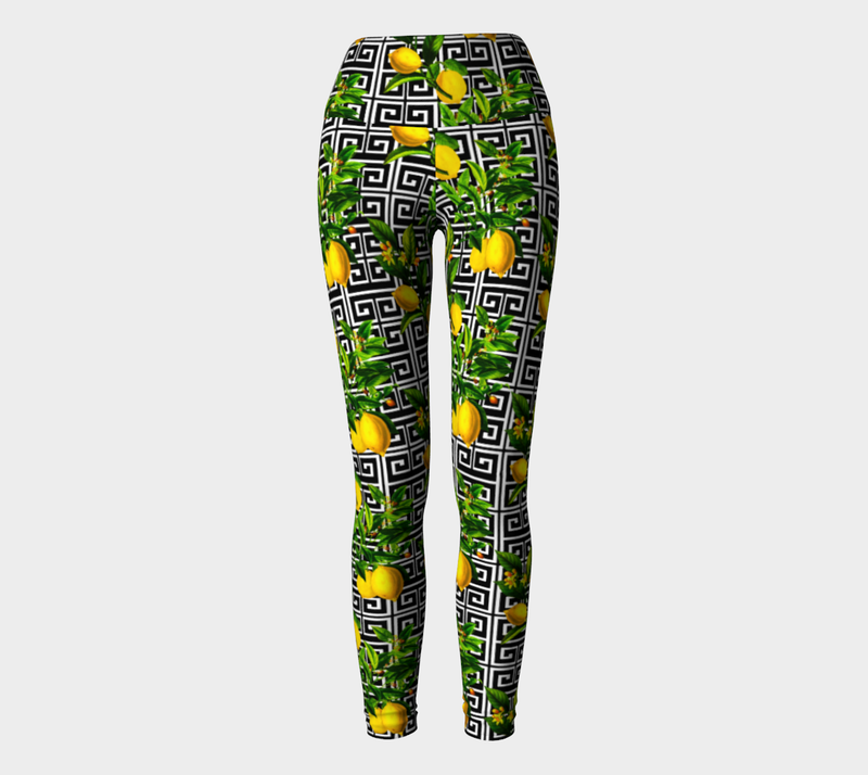 Greek Key Citrus Yoga Leggings - Objet D'Art