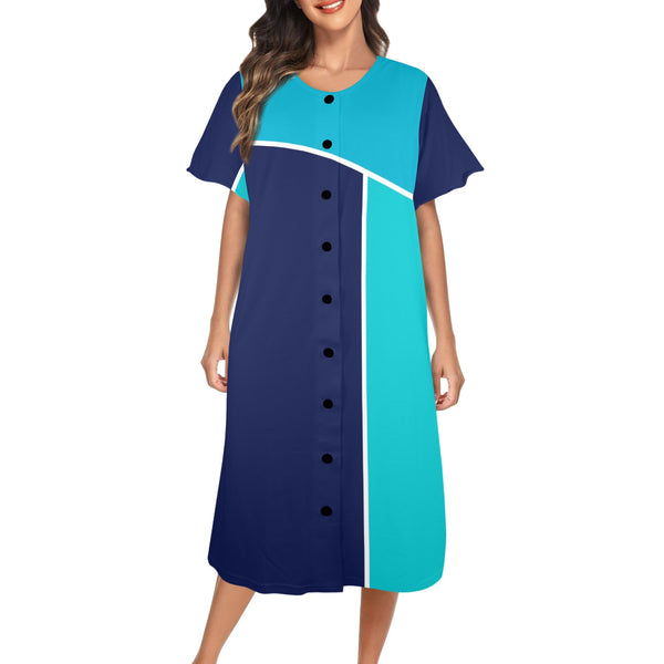 tri colored dress Women's Button Front House Dress - Objet D'Art