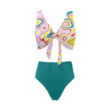 light pine green solid print Chest Bowknot Bikini Swimsuit (Model S33) - Objet D'Art