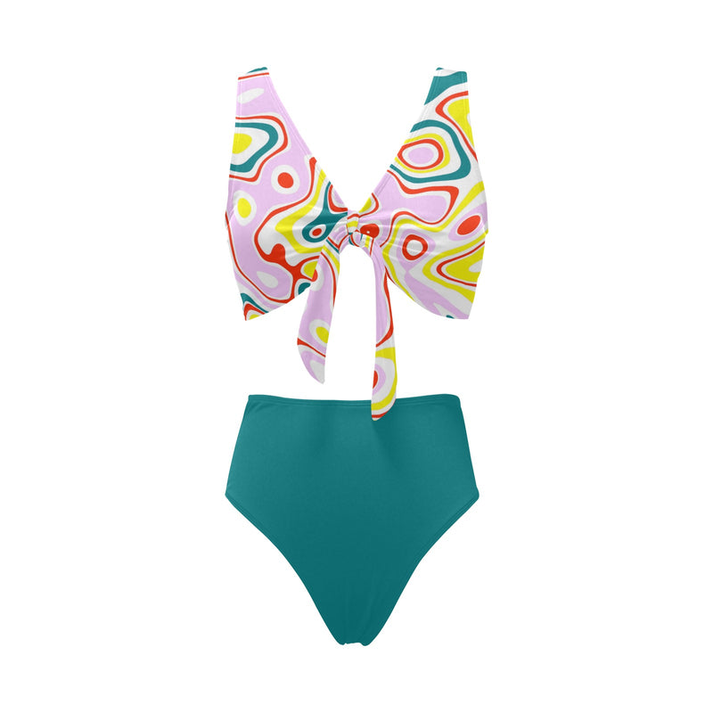 light pine green solid print Chest Bowknot Bikini Swimsuit (Model S33) - Objet D'Art