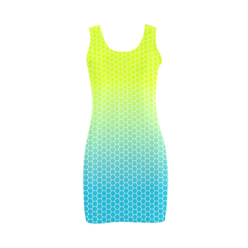 neon blue hex ombre print 4 Medea Vest Dress (Model D06) - Objet D'Art