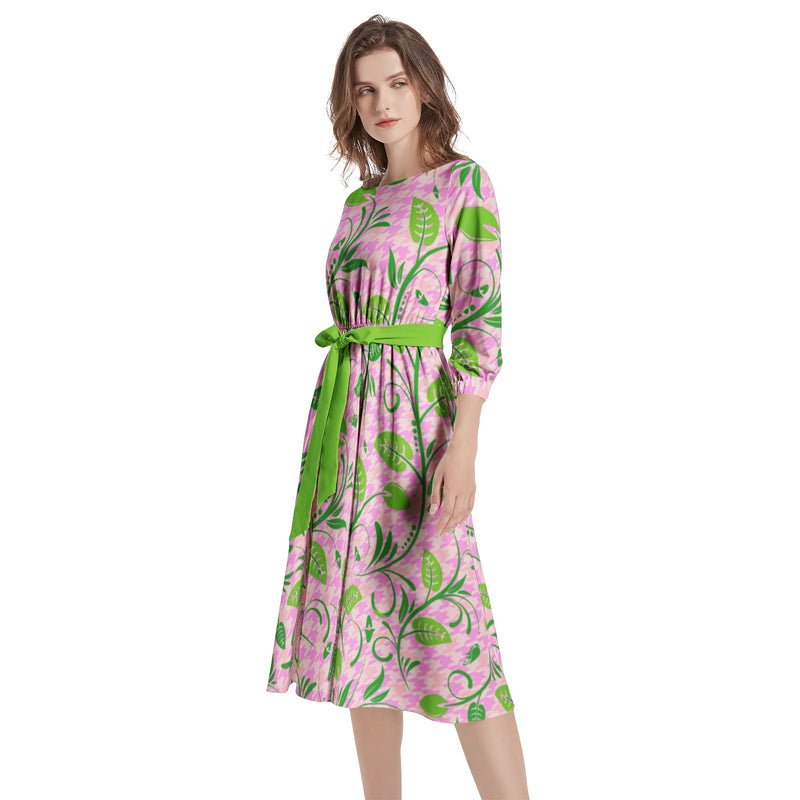 Boat Neck Belted Flared Dress - Objet D'Art