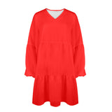 pure red print V-Neck Loose Fit Dress (Model D66) - Objet D'Art