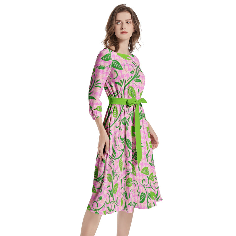 Boat Neck Belted Flared Dress - Objet D'Art