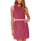 floral coral print striped print Eos Women's Sleeveless Dress (Model D01) - Objet D'Art
