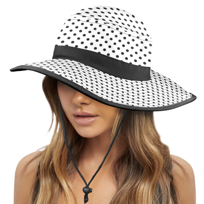 blk on wht polka dot print Wide Brim Bucket Hat - Objet D'Art