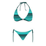 ted teal print 2 Buckle Front Halter Bikini Swimsuit (Model S08) - Objet D'Art