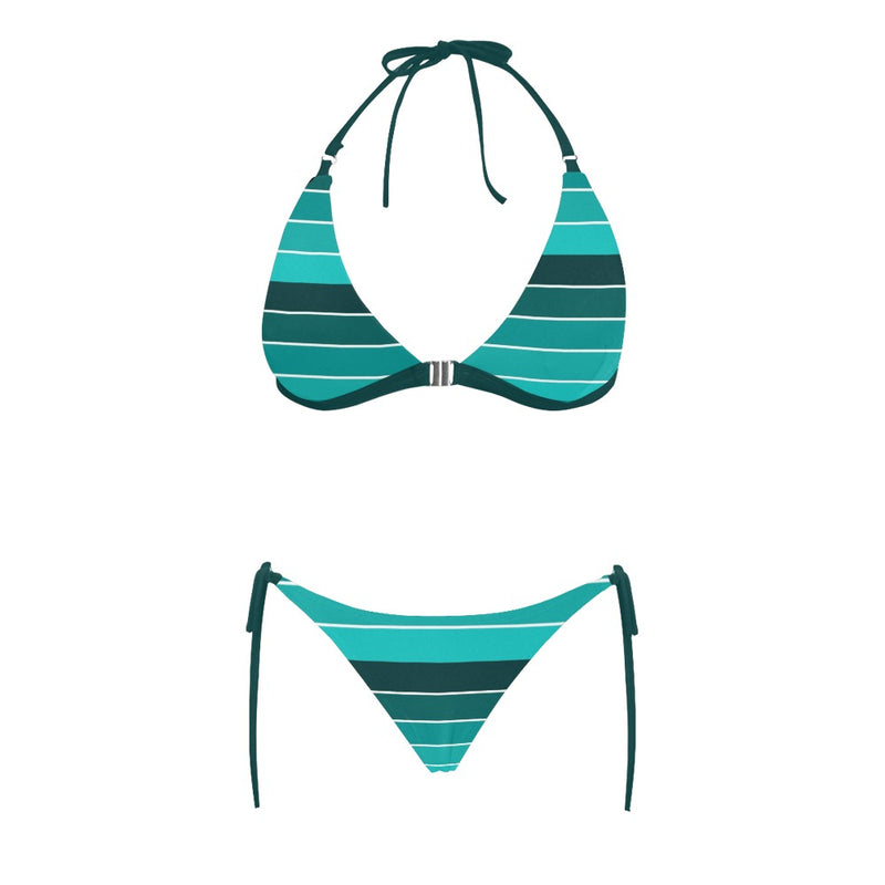 ted teal print 2 Buckle Front Halter Bikini Swimsuit (Model S08) - Objet D'Art