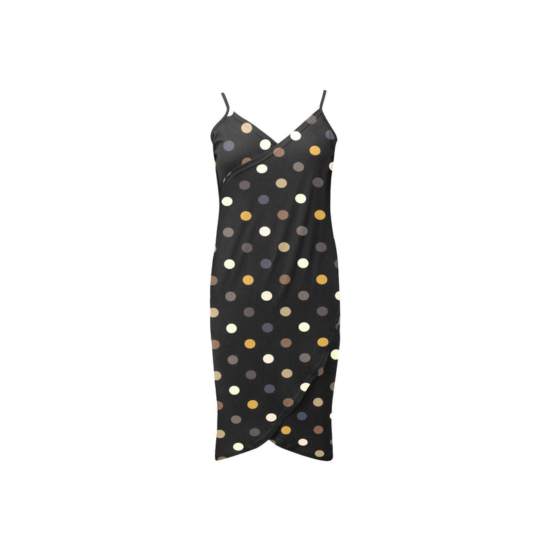 earthtone polka dot print 4A Spaghetti Strap Backless Beach Cover Up Dress (Model D65) - Objet D'Art