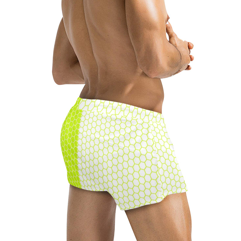 neon green hex white print 5 Men's Swim Trunks with Zipper Pocket (Model L71) - Objet D'Art