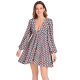 Lantern Sleeve Deep V-Neck Short Dress - Objet D'Art