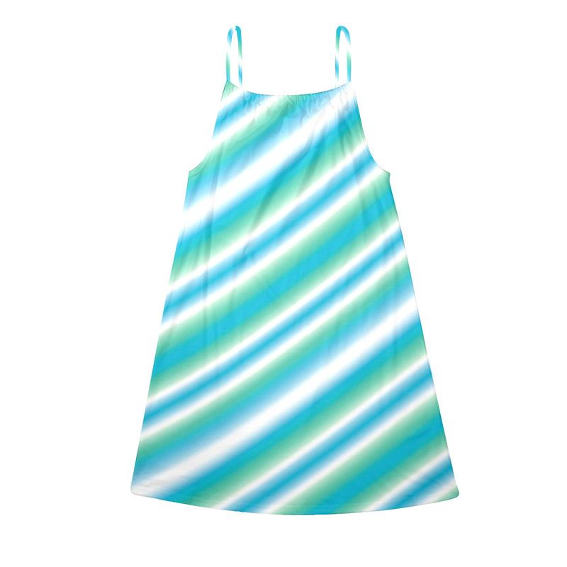 biased biscayne atoll blue Drawstring Neck Sleeveless Dress (Model D68)