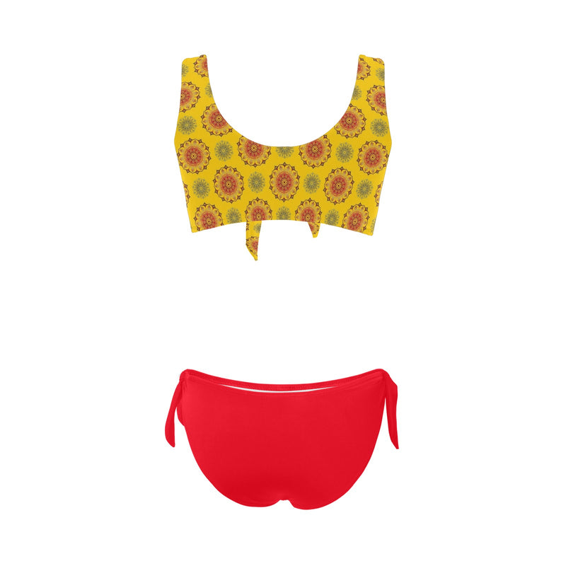Flaming Mandala Bow Tie Front Bikini Swimsuit (Model S38) - Objet D'Art