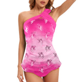 rose solid print 2 Women's One Shoulder Backless Swimsuit (Model S44) - Objet D'Art