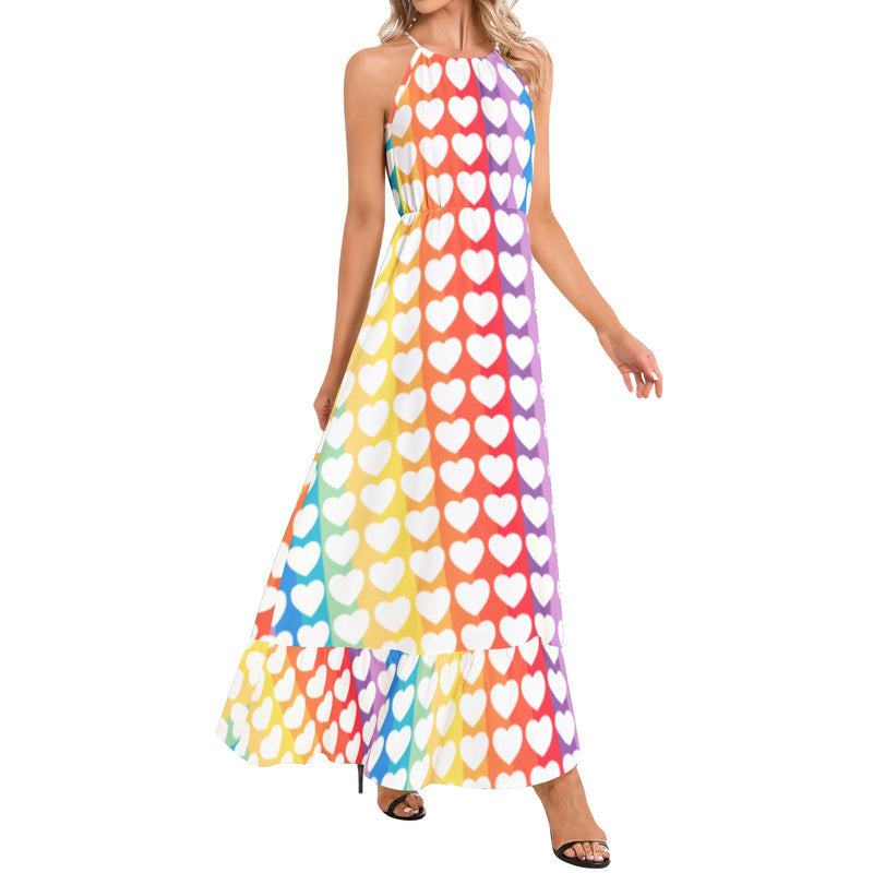 Spectral Heart Ruffle Hem Halter Neck Maxi Dress - Objet D'Art