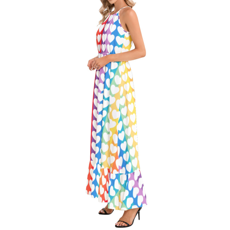 Spectral Heart Ruffle Hem Halter Neck Maxi Dress - Objet D'Art
