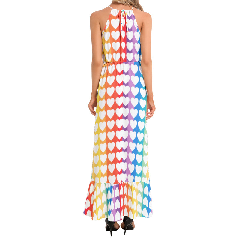 Spectral Heart Ruffle Hem Halter Neck Maxi Dress - Objet D'Art
