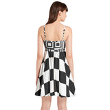 Black and White Spaghetti Strap Sleeveless Falred Hem Short Dress - Objet D'Art