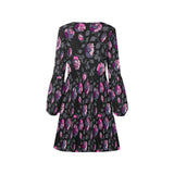 multicolored rose on dark green print V-Neck Loose Fit Dress (Model D62) - Objet D'Art