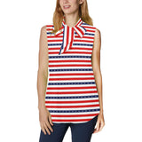 americana stars and stripes striped print 2 Women's Bow Tie V-Neck Sleeveless Shirt (Model T69) - Objet D'Art