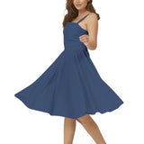 Morning Glory Blue  Sleeveless Square Neck Flare Hem Midi Dress - Objet D'Art