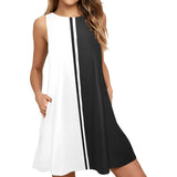 bw swimsuit cover print Sleeveless A-Line Pocket Dress (Model D57) - Objet D'Art
