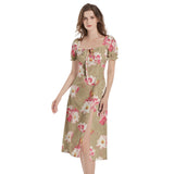 Puff Sleeve Split Thigh Midi Dress - Objet D'Art