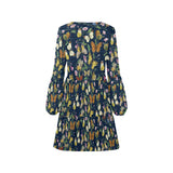 butterfly greek key print 2 V-Neck Loose Fit Dress (Model D62) - Objet D'Art