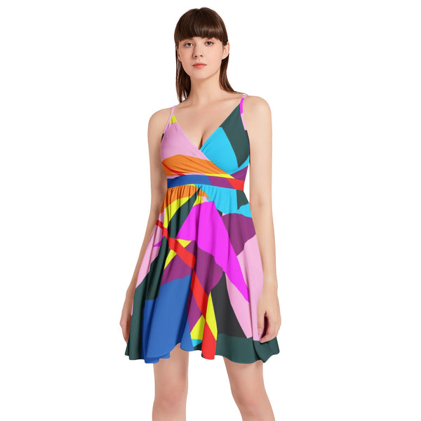 Confetti Ave Spaghetti Strap Sleeveless Falred Hem Short Dress - Objet D'Art