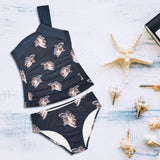 dark blue print 2 Women's One Shoulder Backless Swimsuit (Model S44) - Objet D'Art