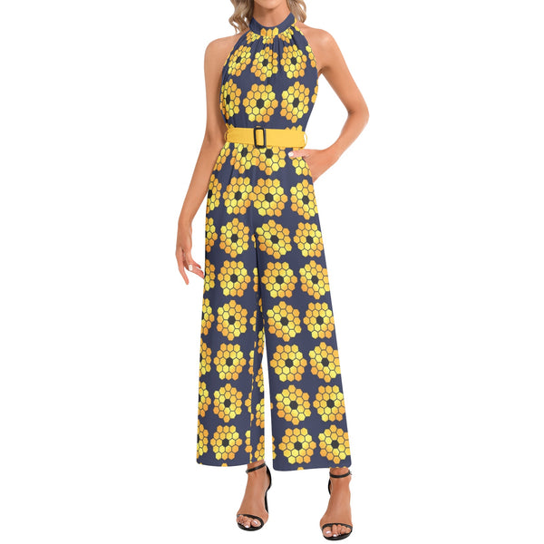 L2 Orbit Halter Neck Buckle Belted Jumpsuit - Objet D'Art
