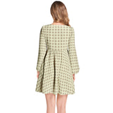 Diamond Matrix Lantern Sleeve Deep V-Neck Short Dress - Objet D'Art