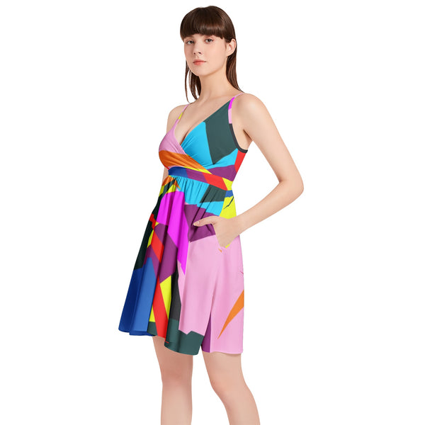 Confetti Ave Spaghetti Strap Sleeveless Falred Hem Short Dress - Objet D'Art