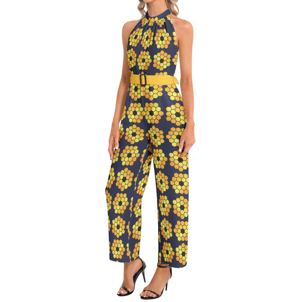 L2 Orbit Halter Neck Buckle Belted Jumpsuit - Objet D'Art
