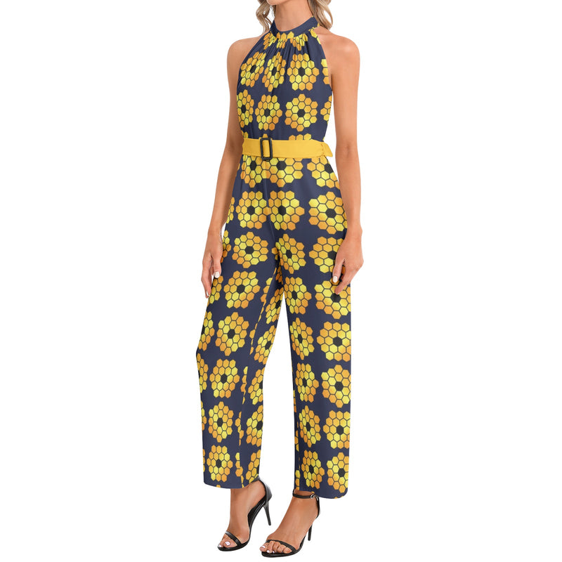 L2 Orbit Halter Neck Buckle Belted Jumpsuit - Objet D'Art