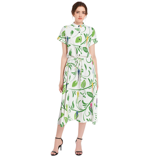 Drawstring Waist A-line Flared Midi Dress - Objet D'Art