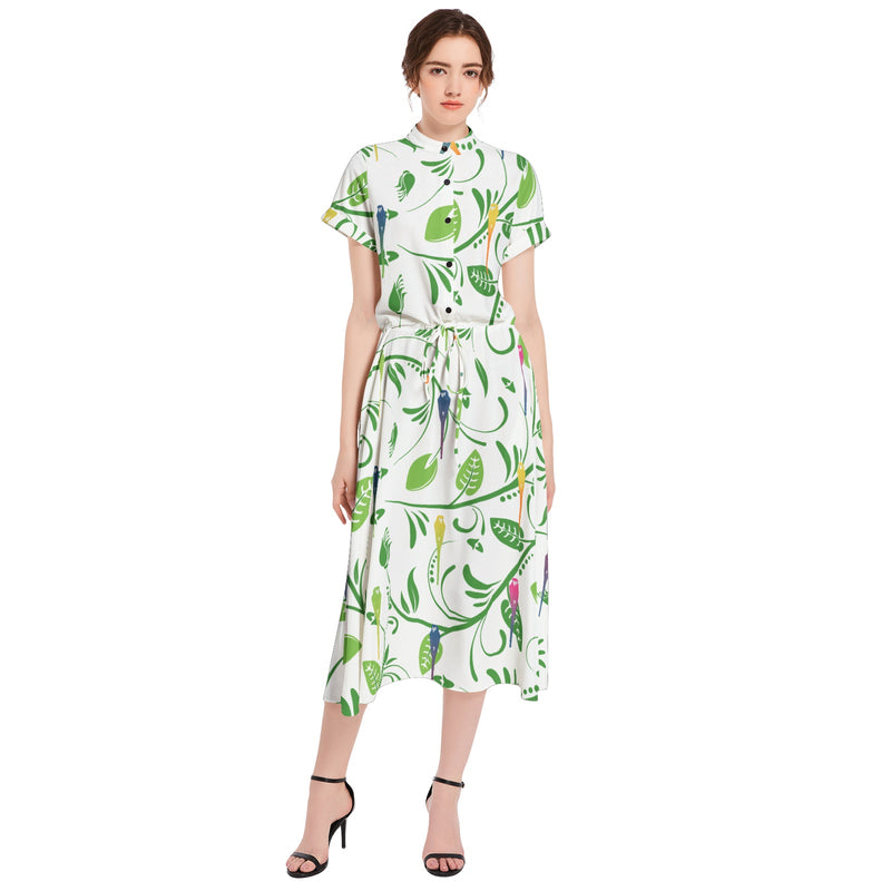 Drawstring Waist A-line Flared Midi Dress - Objet D'Art