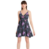 Royal Roses Spaghetti Strap Sleeveless Falred Hem Short Dress - Objet D'Art