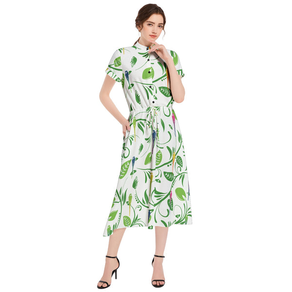 Drawstring Waist A-line Flared Midi Dress - Objet D'Art