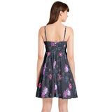 Royal Roses Spaghetti Strap Sleeveless Falred Hem Short Dress - Objet D'Art