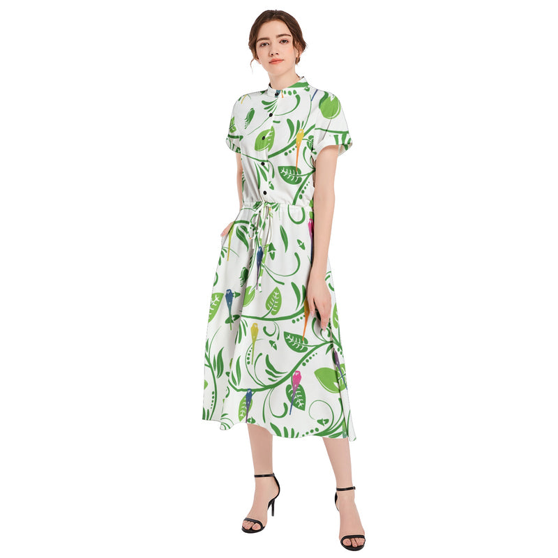 Drawstring Waist A-line Flared Midi Dress - Objet D'Art