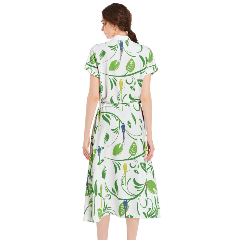 Drawstring Waist A-line Flared Midi Dress - Objet D'Art