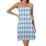 diamond print 8 Drawstring Neck Sleeveless Dress (Model D68) - Objet D'Art
